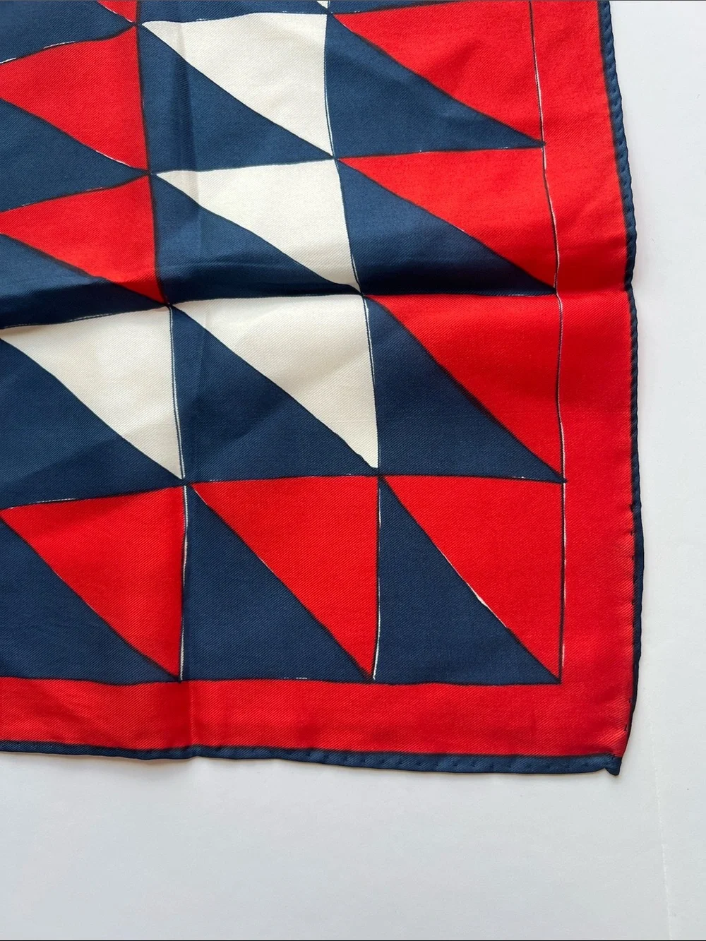 Vintage Vera Neumann Geometric Red Navy white Scarf made in Japan 22” square